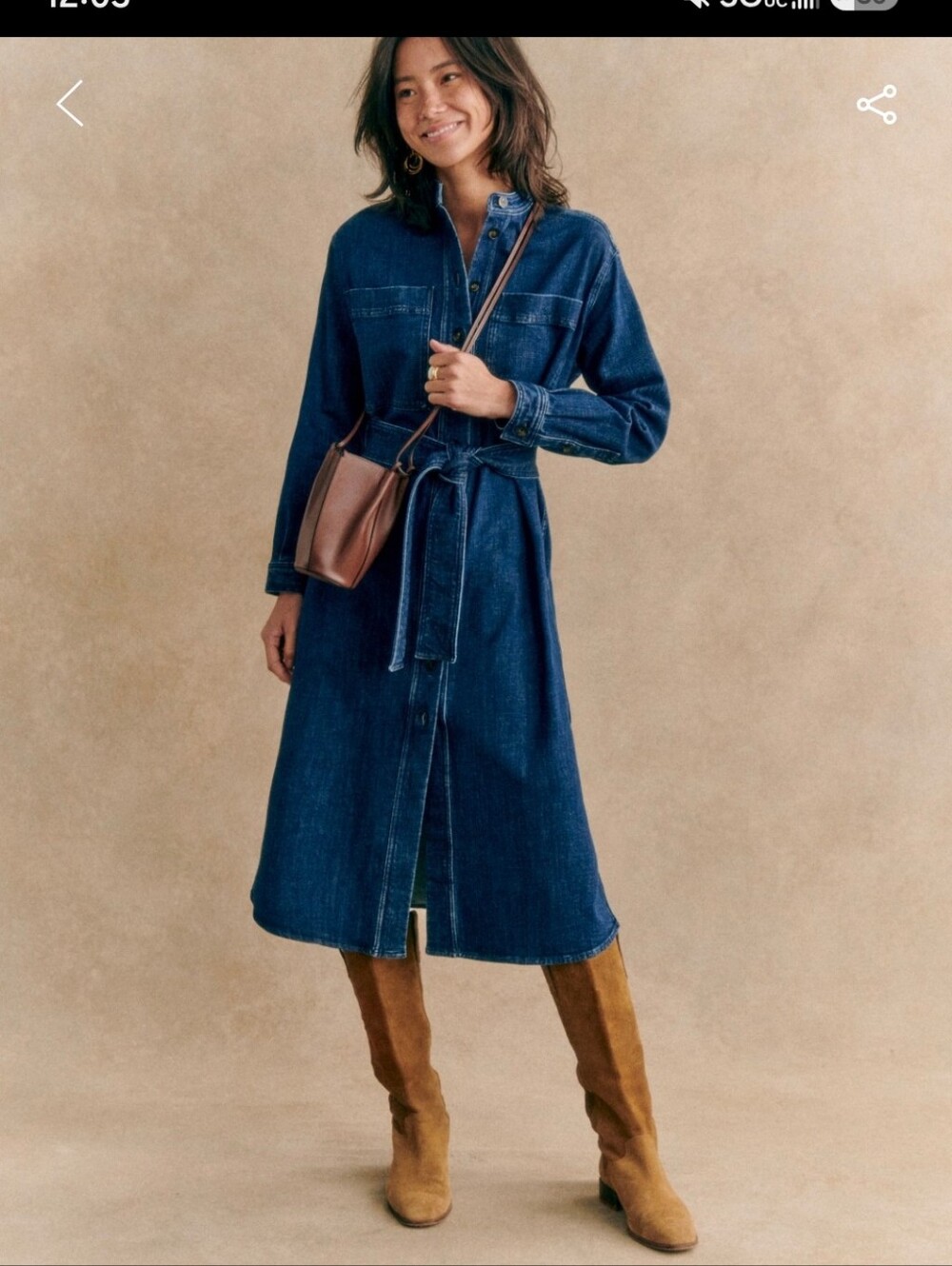 Sezane Navi ⁶Dark Blue Denim Midi Shirt Dress